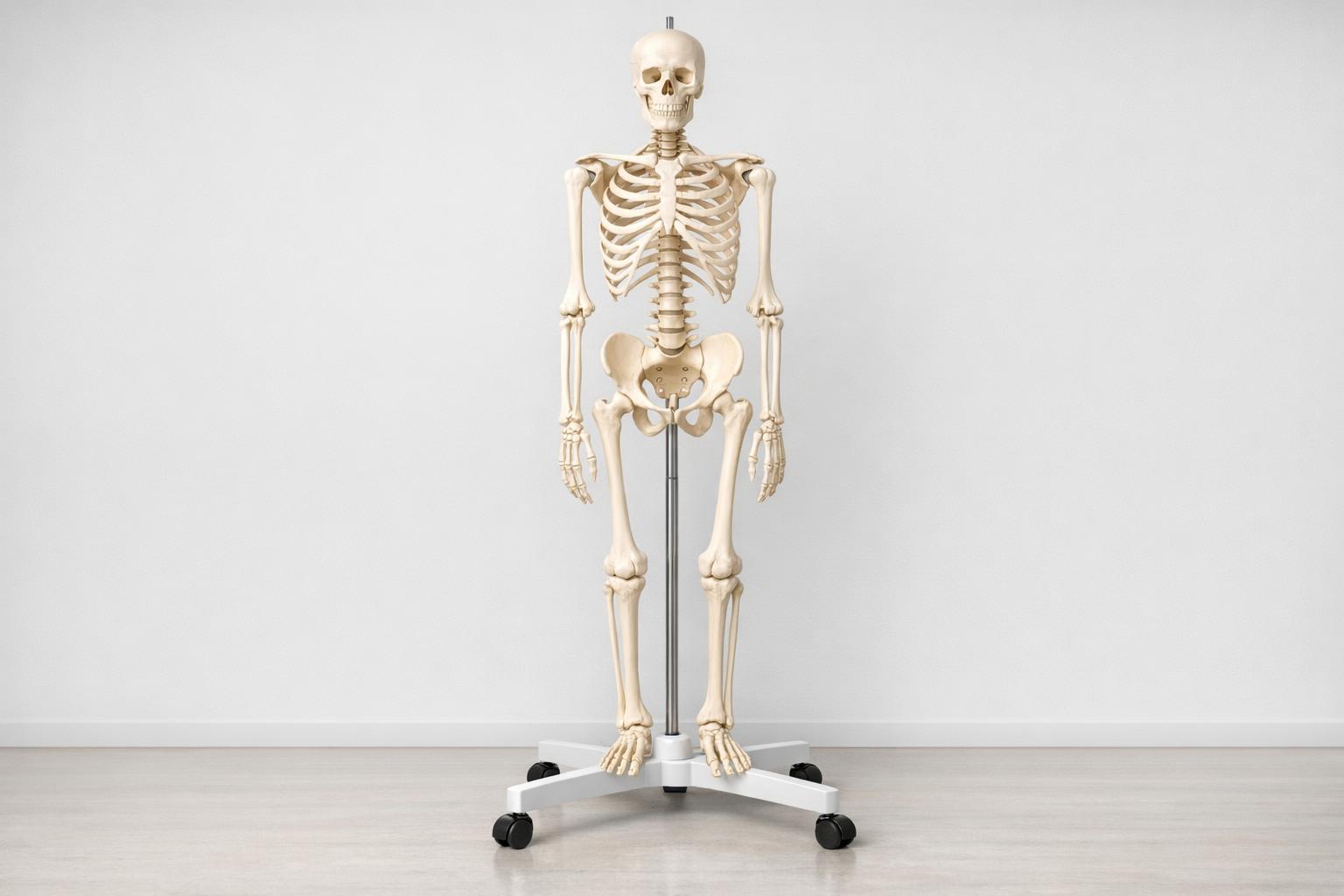 opis zdjęcia: model anatomiczny szkieletu człowieka na stojaku